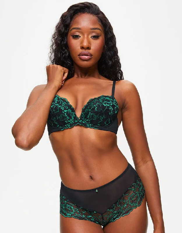 Ann Summers Sexy Lace Planet Padded Plunge Bra Black/Green