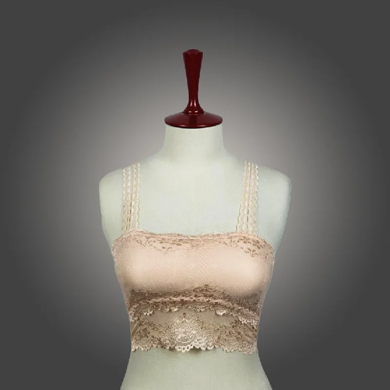 Skin Padded Lace Embroidery Crop Top Bra