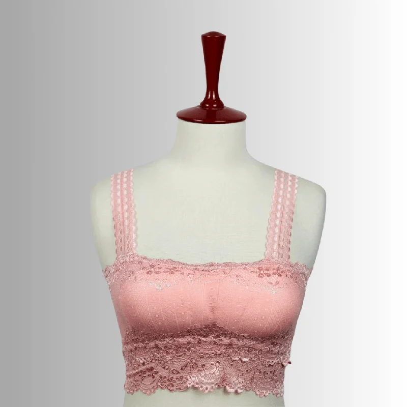 Pink Padded Lace Embroidery Crop Top Bra