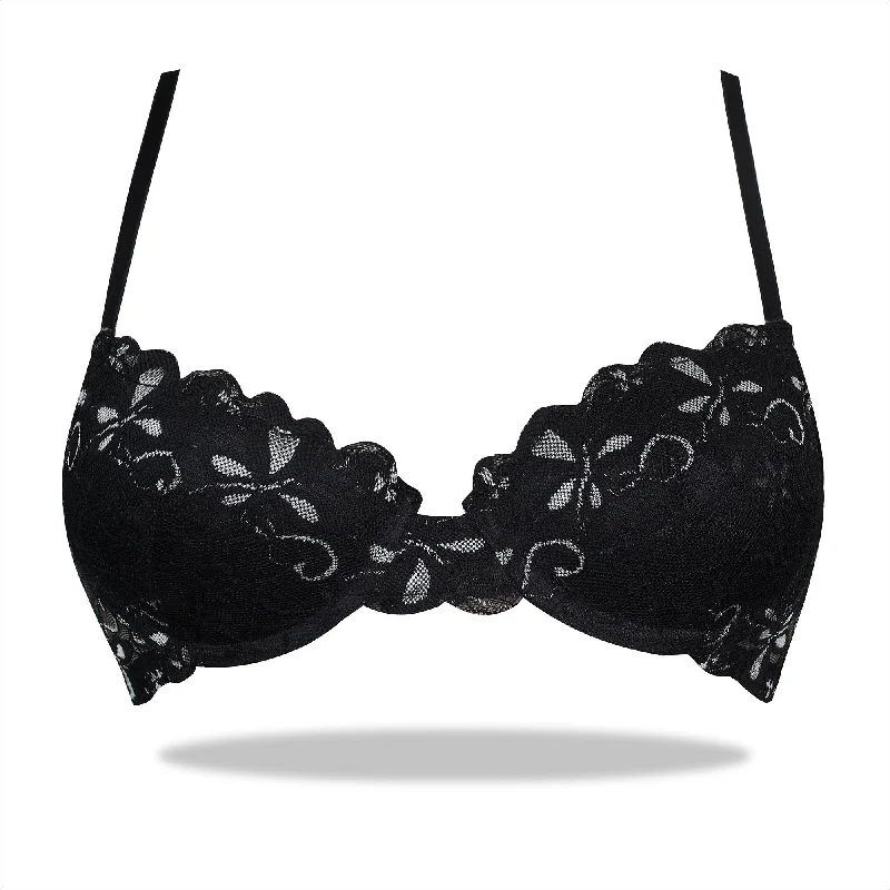 Silver and Black Padded Mesh Imported Bra