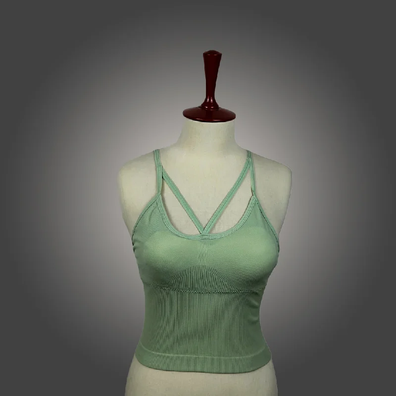 Smoke Green Basic Seamless Padded Sport Bra