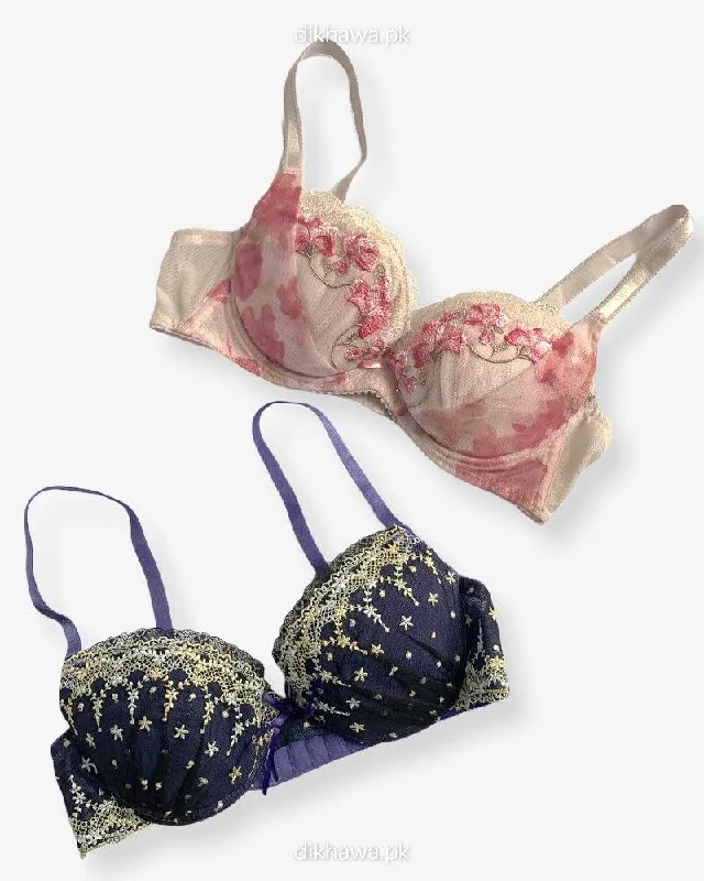 Imported Stocklot Branded Net Pushup Bra - Underwired Bra - Non Padded Bra - Pack of 2 Imported Stocklot Branded Net Pushup Bra - Underwired Bra - Non Padded Bra - Pack of 2