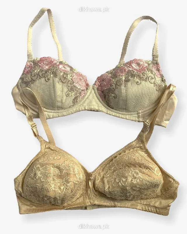 Imported Stocklot Branded Net Pushup Bra - Underwired Bra - Non Padded Bra - Pack of 2 Imported Stocklot Branded Net Pushup Bra - Underwired Bra - Non Padded Bra - Pack of 2