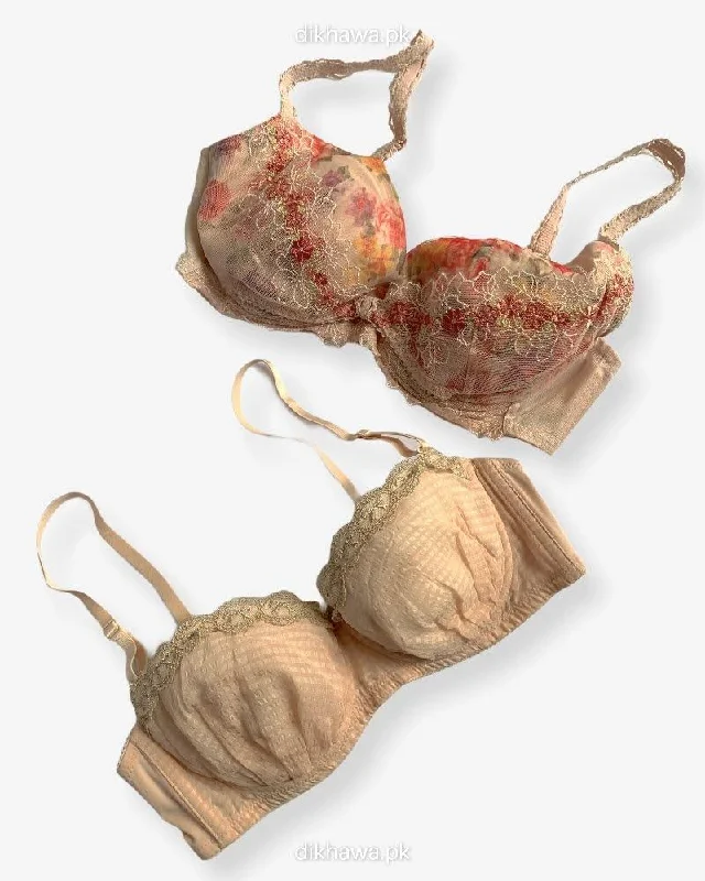 Imported Stocklot Branded Net Pushup Bra - Underwired Bra - Non Padded Bra - Pack of 2 Imported Stocklot Branded Net Pushup Bra - Underwired Bra - Non Padded Bra - Pack of 2