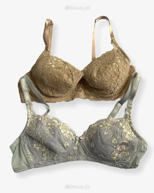 Imported Stocklot Branded Net Pushup Bra - Underwired Bra - Non Padded Bra - Pack of 2 Imported Stocklot Branded Net Pushup Bra - Underwired Bra - Non Padded Bra - Pack of 2