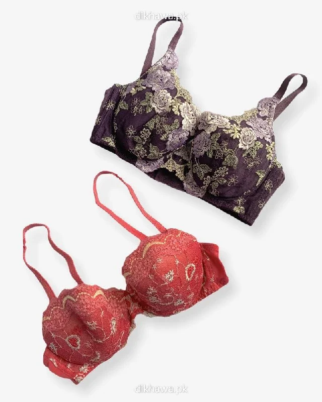 Imported Stocklot Branded Net Pushup Bra - Underwired Bra - Non Padded Bra - Pack of 2 Imported Stocklot Branded Net Pushup Bra - Underwired Bra - Non Padded Bra - Pack of 2