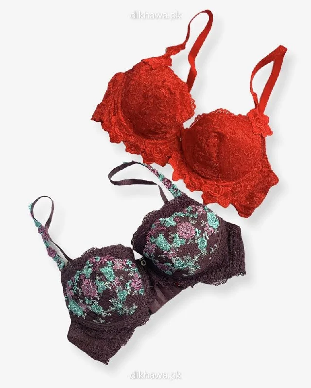 Imported Stocklot Branded Net Pushup Bra - Underwired Bra - Non Padded Bra - Pack of 2 Imported Stocklot Branded Net Pushup Bra - Underwired Bra - Non Padded Bra - Pack of 2