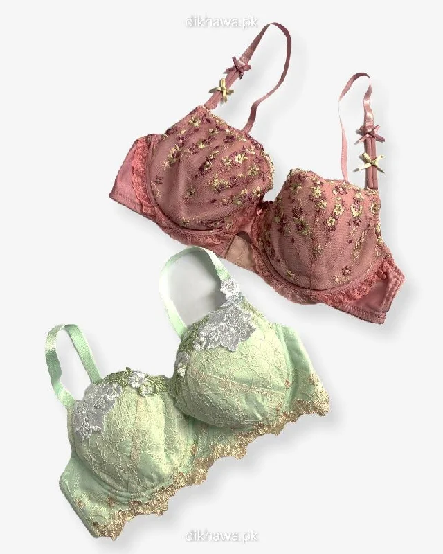 Imported Stocklot Branded Net Pushup Bra - Underwired Bra - Non Padded Bra - Pack of 2 Imported Stocklot Branded Net Pushup Bra - Underwired Bra - Non Padded Bra - Pack of 2