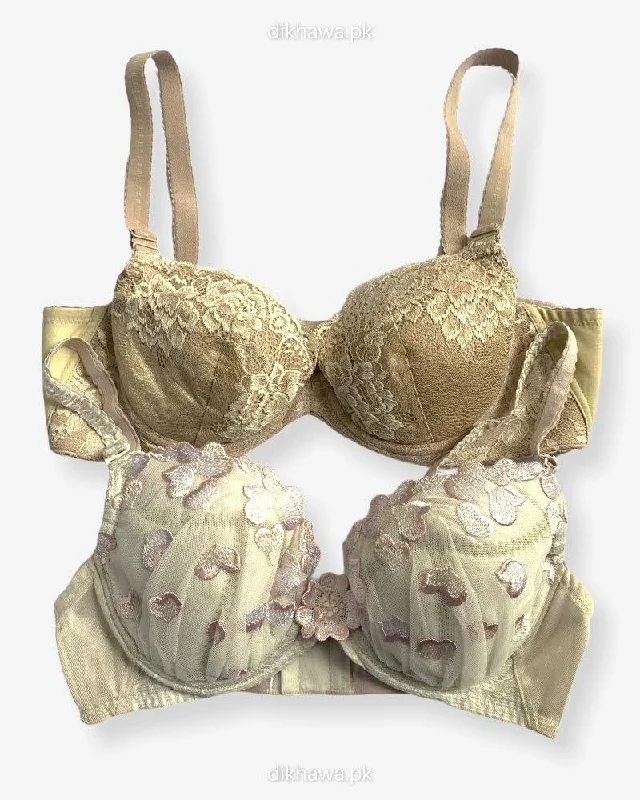Imported Stocklot Branded Net Pushup Bra - Underwired Bra - Non Padded Bra - Pack of 2 Imported Stocklot Branded Net Pushup Bra - Underwired Bra - Non Padded Bra - Pack of 2