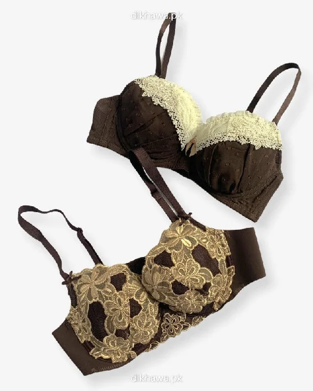 Imported Stocklot Branded Net Pushup Bra - Underwired Bra - Non Padded Bra - Pack of 2 Imported Stocklot Branded Net Pushup Bra - Underwired Bra - Non Padded Bra - Pack of 2