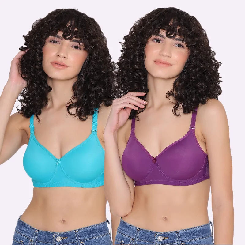 Women's Padded and Non Wired Full Coverage T-Shirt Bra (Pack of 2)-LILY