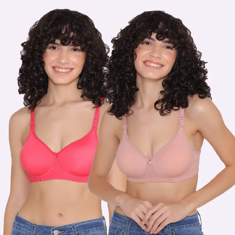 Women's Padded and Non Wired Full Coverage T-Shirt Bra (Pack of 2)-LILY