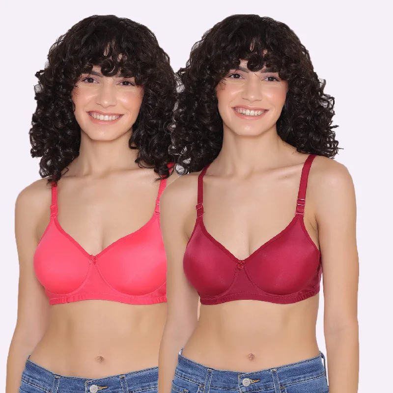 Women's Padded and Non Wired Full Coverage T-Shirt Bra (Pack of 2)-LILY