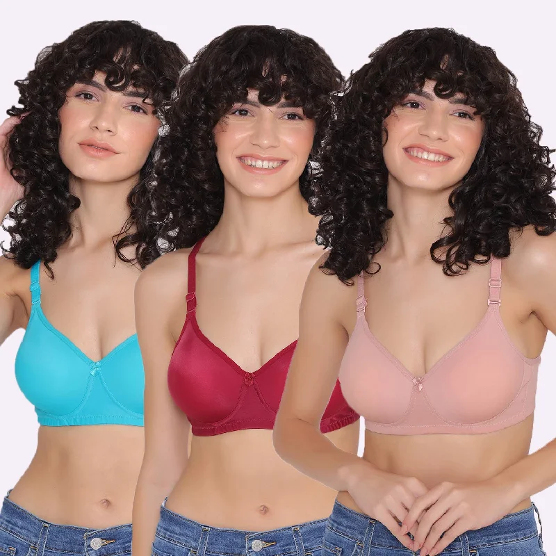 Women's Padded and Non Wired Full Coverage T-Shirt Bra (Pack of 3)-LILY