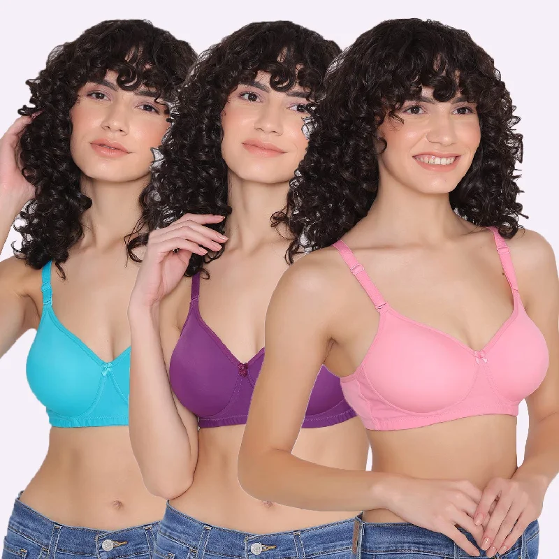 Women's Padded and Non Wired Full Coverage T-Shirt Bra (Pack of 3)-LILY