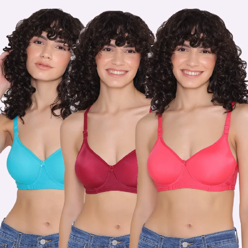 Women's Padded and Non Wired Full Coverage T-Shirt Bra (Pack of 3)-LILY