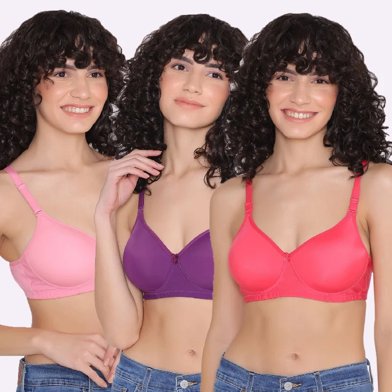 Women's Padded and Non Wired Full Coverage T-Shirt Bra (Pack of 3)-LILY