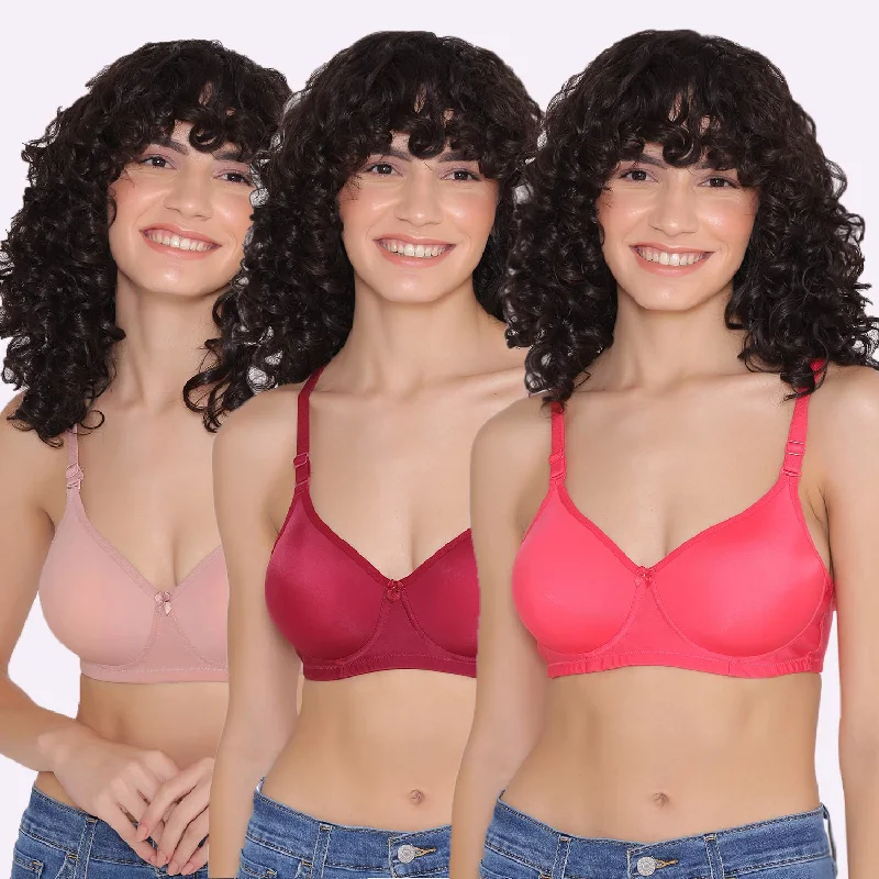 Women's Padded and Non Wired Full Coverage T-Shirt Bra (Pack of 3)-LILY