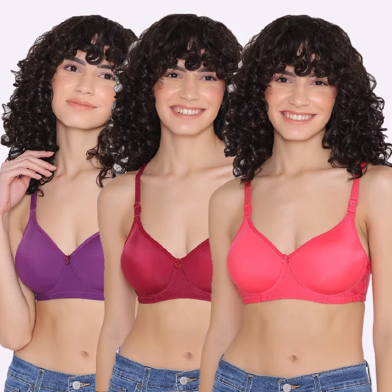 Women's Padded and Non Wired Full Coverage T-Shirt Bra (Pack of 3)-LILY