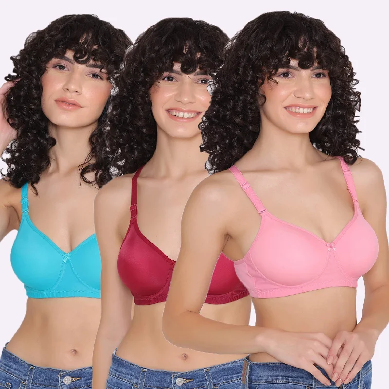 Women's Padded and Non Wired Full Coverage T-Shirt Bra (Pack of 3)-LILY