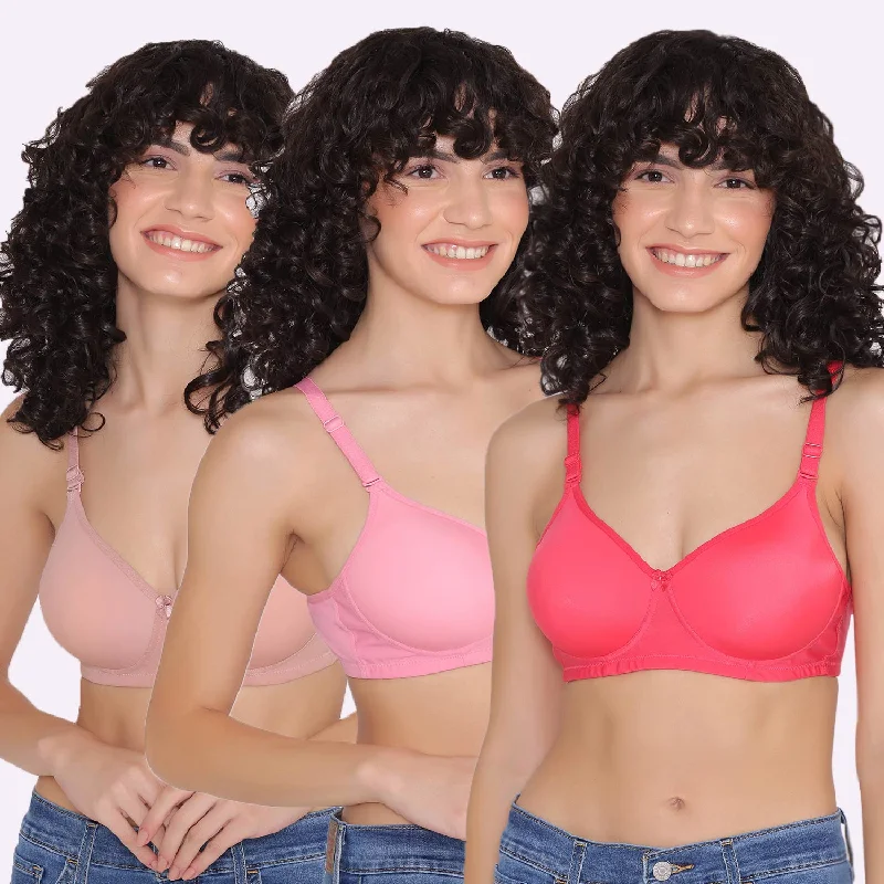 Women's Padded and Non Wired Full Coverage T-Shirt Bra (Pack of 3)-LILY