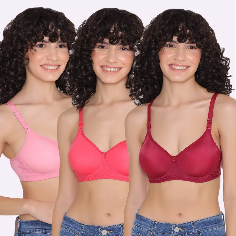 Women's Padded and Non Wired Full Coverage T-Shirt Bra (Pack of 3)-LILY