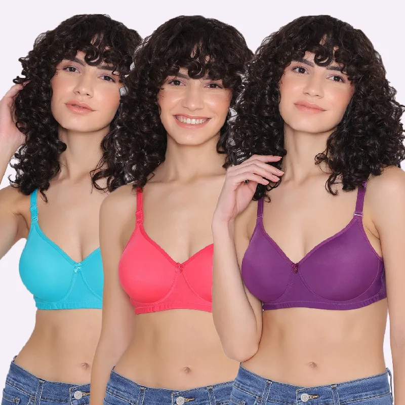 Women's Padded and Non Wired Full Coverage T-Shirt Bra (Pack of 3)-LILY