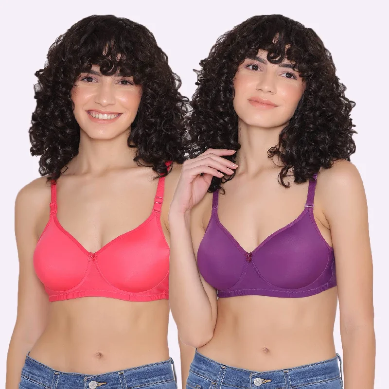Women's Padded and Non Wired Full Coverage T-Shirt Bra (Pack of 2)-LILY