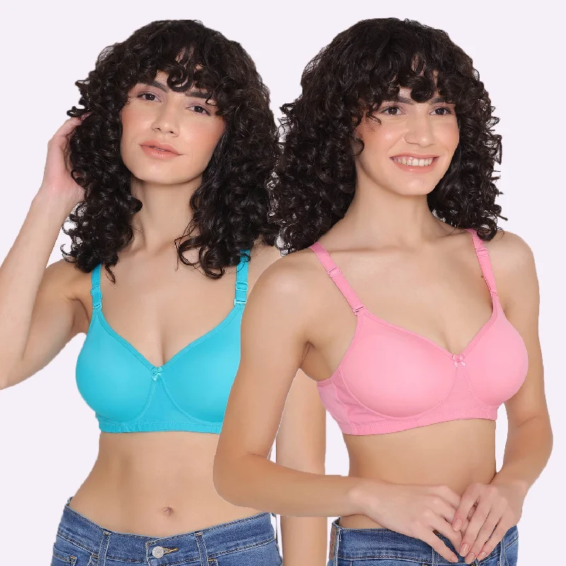 Women's Padded and Non Wired Full Coverage T-Shirt Bra (Pack of 2)-LILY