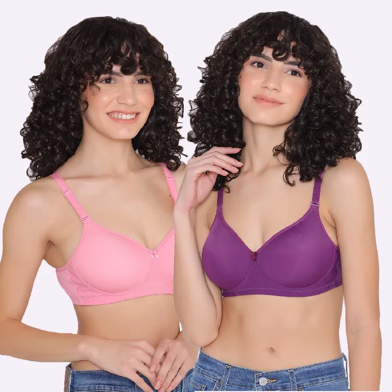 Women's Padded and Non Wired Full Coverage T-Shirt Bra (Pack of 2)-LILY