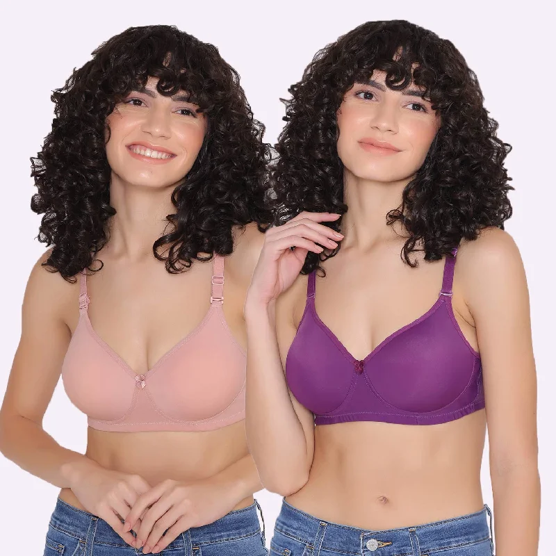 Women's Padded and Non Wired Full Coverage T-Shirt Bra (Pack of 2)-LILY
