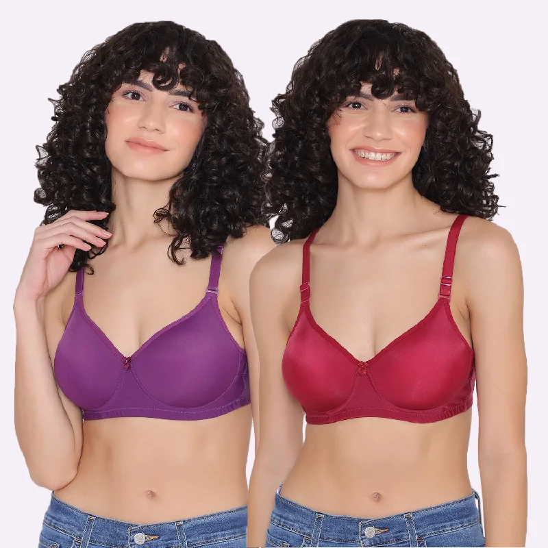 Women's Padded and Non Wired Full Coverage T-Shirt Bra (Pack of 2)-LILY