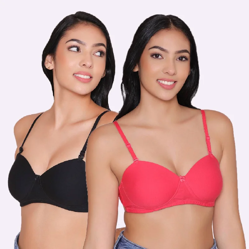 Women Lightly Padded Non Wired Tshirt Bra (Pack of 2)-ROMI