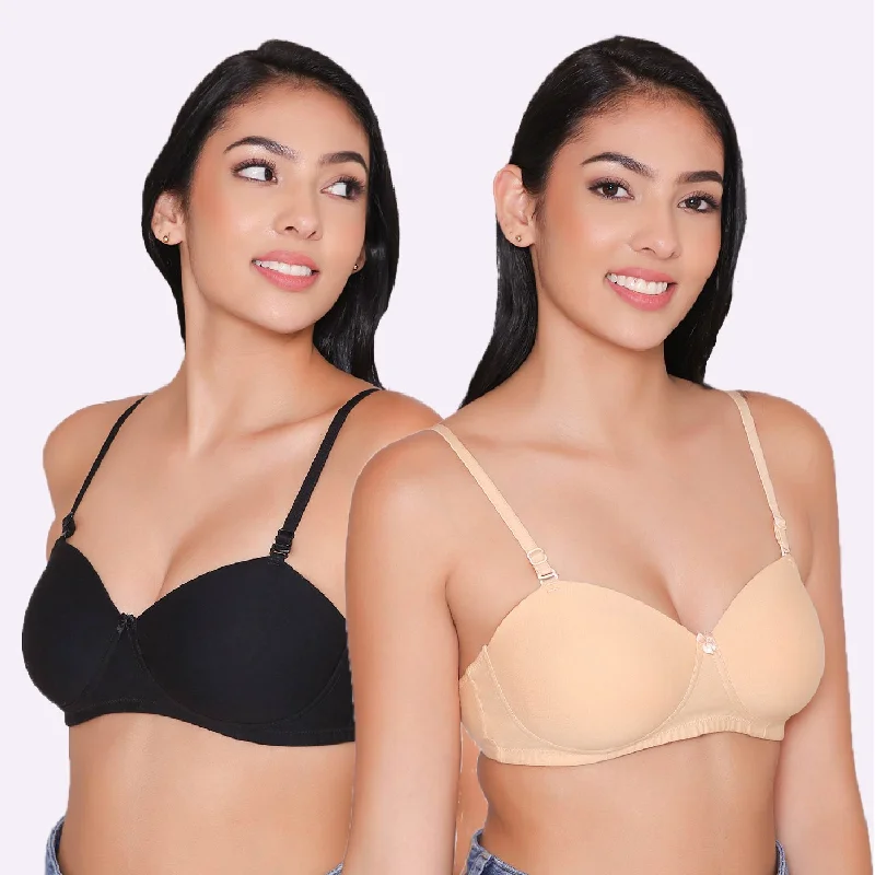 Women Lightly Padded Non Wired Tshirt Bra (Pack of 2)-ROMI