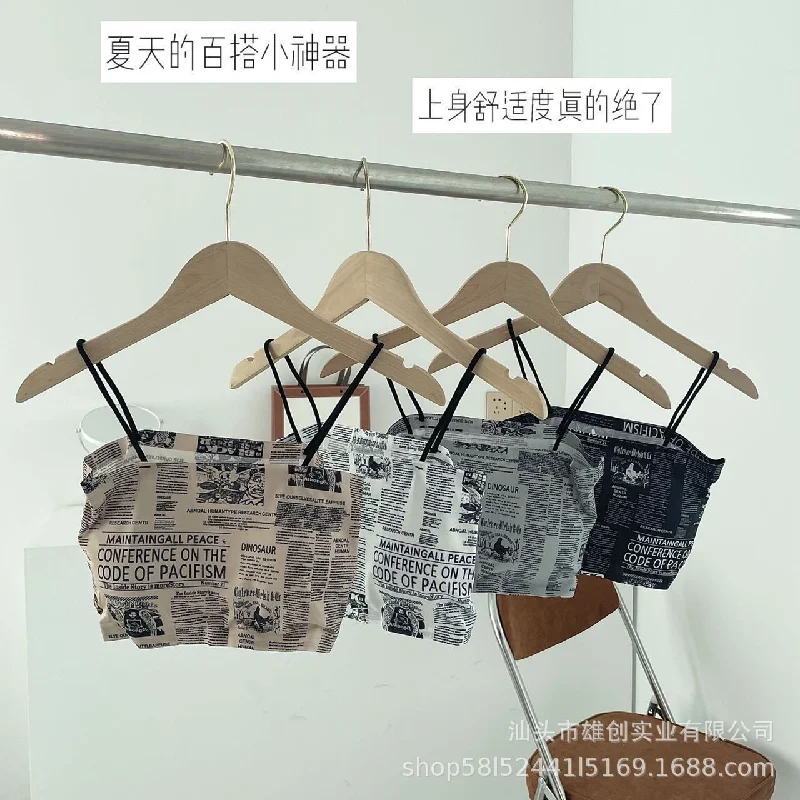 Pack Of 2 New Fashion Newspaper Printed Seamless Top Back Wrap Padded Bra For Girls & Women 822 Pack Of 2 New Fashion Newspaper Printed Seamless Top Back Wrap Padded Bra For Girls & Women 822