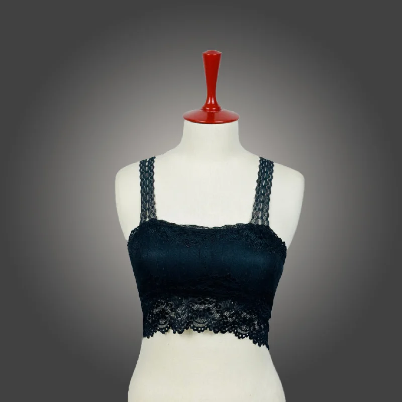 Black Padded Lace Embroidery Crop Top Bra