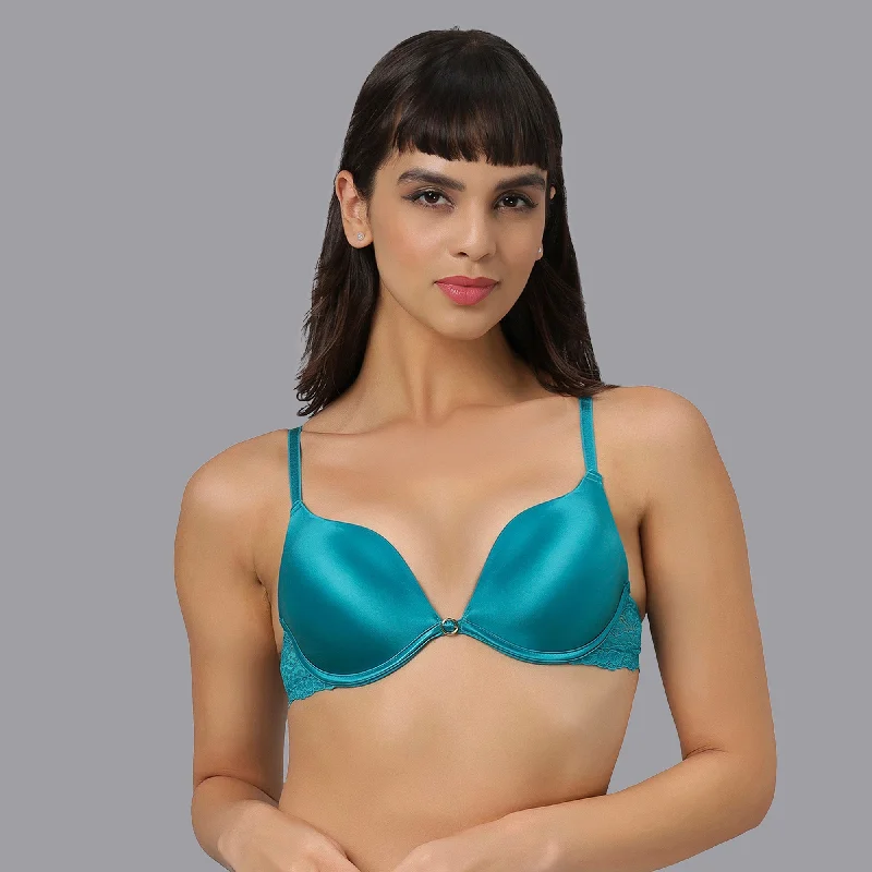 Padded Wired Medium Coverage Push Up Lace Back Plunge Bra