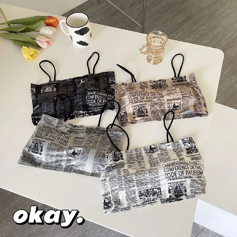 New Fashion Newspaper Printed Seamless Ice Silk Top Back Wrap Padded Bra For Girls & Women 822 New Fashion Newspaper Printed Seamless Ice Silk Top Back Wrap Padded Bra For Girls & Women 822