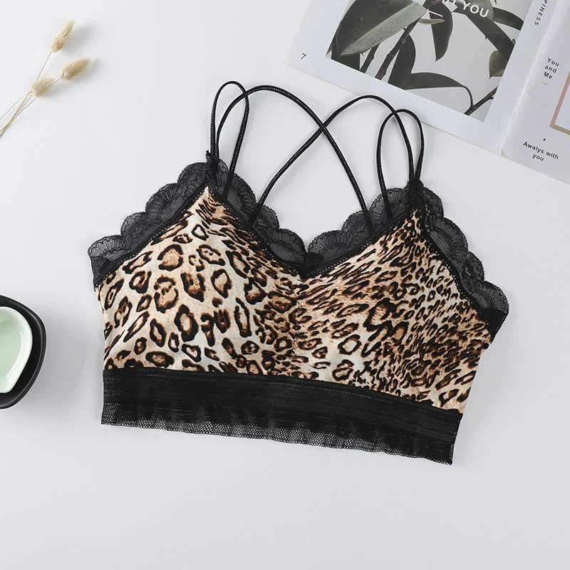 Flourish  Cheetah Printed Cross Back Silk Printed Removable Pads Sports Bra