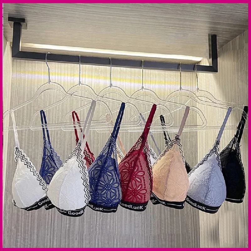 Pack Of 2  Contrast Lace V-Cup Removable Pads Adjustable Straps Side Hook Bra