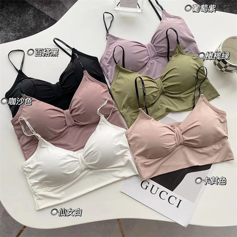 Flourish Bow Style Letter Thin Straps Removable Padded Push Up Bra