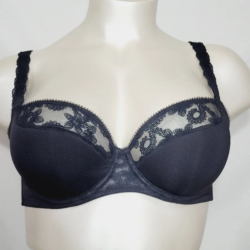 Cacique Lace Illusion Neckline French Full Coverage Underwire Bra 40C Black NWOT