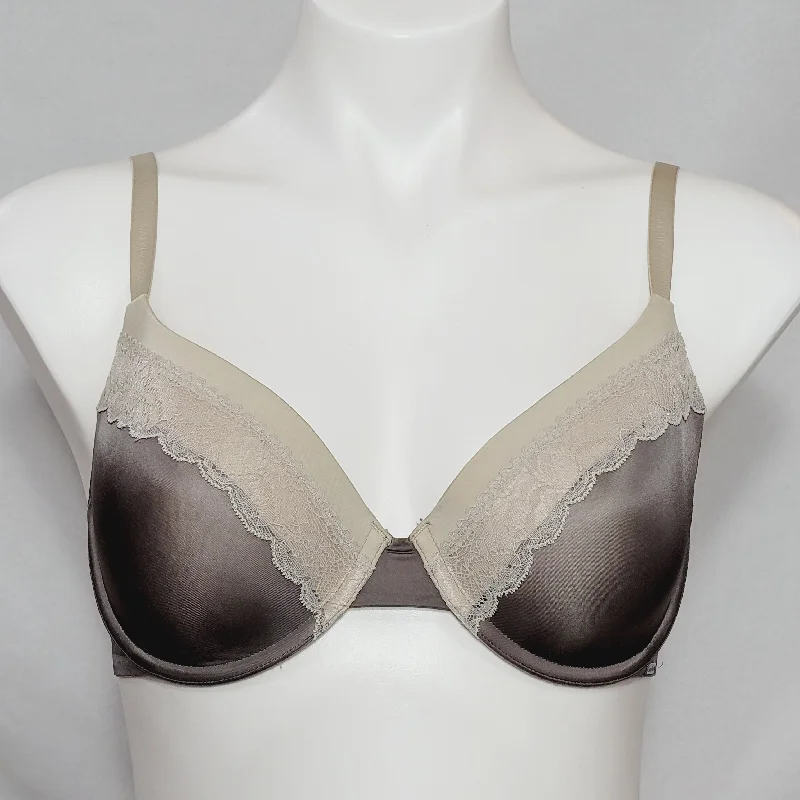 Calvin Klein F3307 Tonal Roses Lace Trim Demi Underwire Bra 34D Taupe & Nude