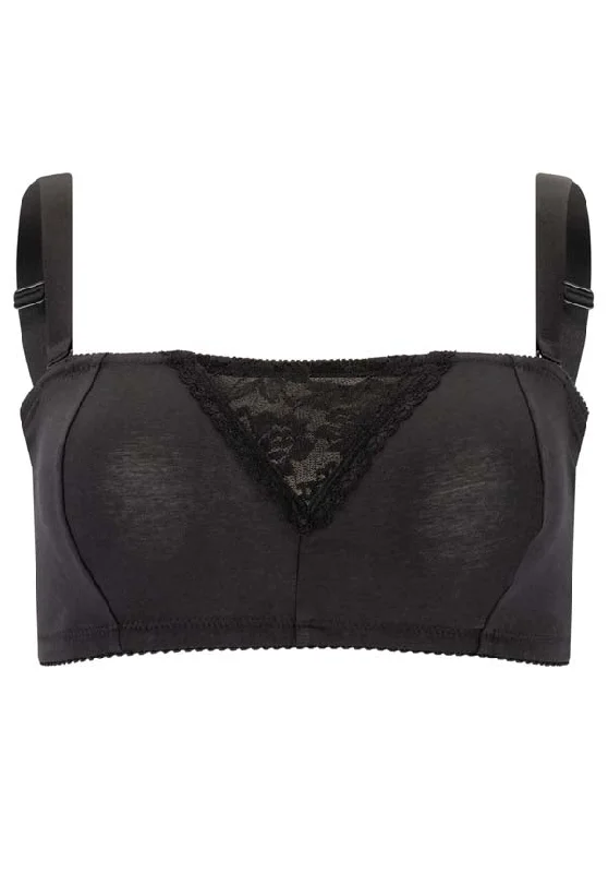 Cotton & Lace Non-Wired Bandeau Bra Black