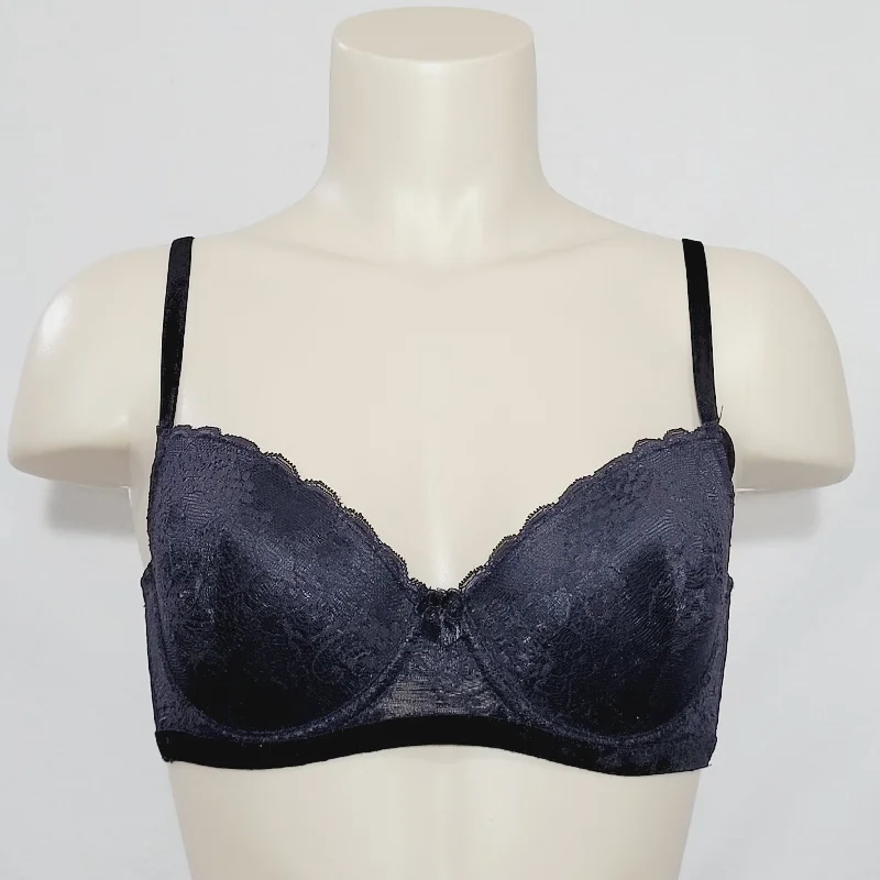 Fredericks of Hollywood Ria Rose Lace Covered Lightly Padded Underwire Bra 34C Black NWT