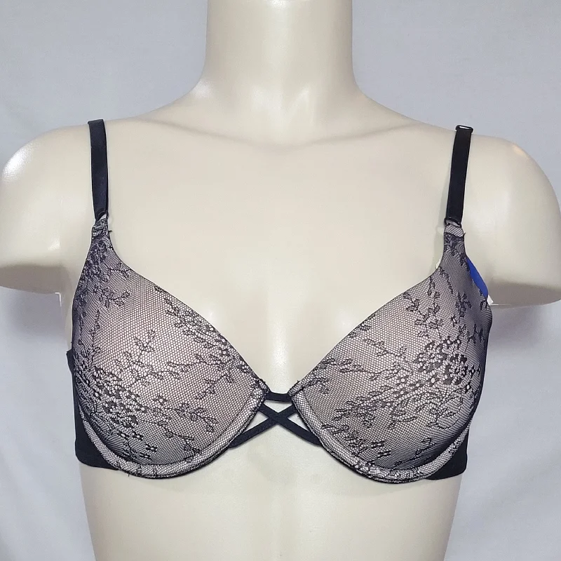 Lily Of France 2121275 Lace Push an Underwire Demi Underwire Bra 34B Black NWT