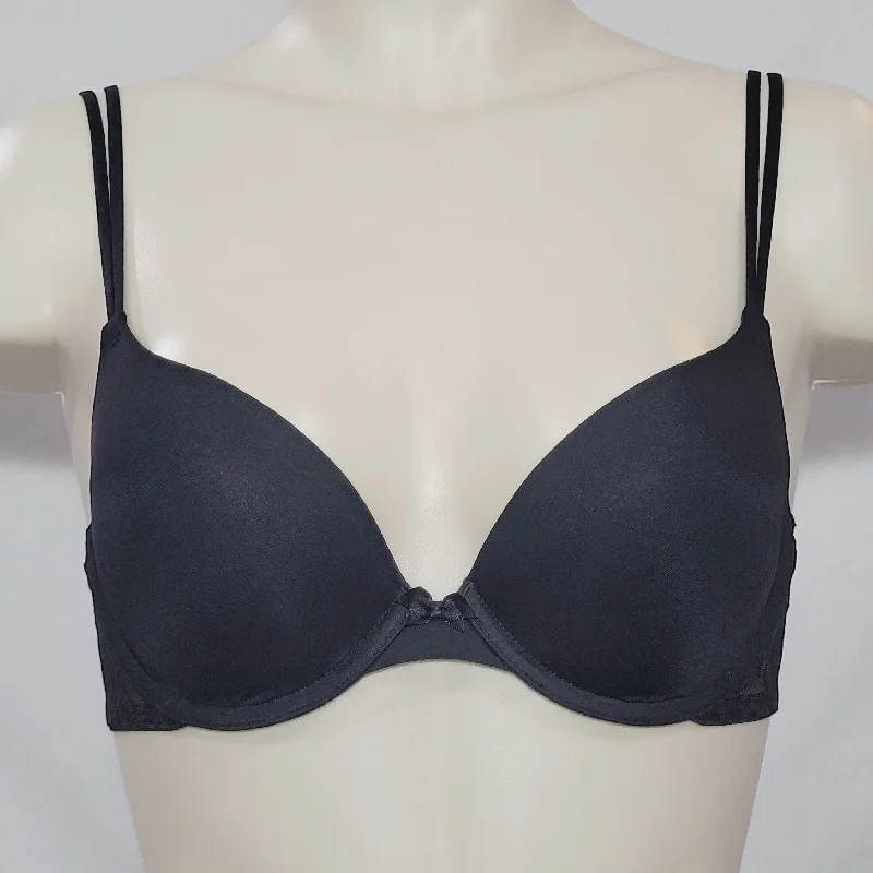 DKNY 458000 Signature Lace Perfect Lift Demi Underwire Bra 32C Black NWT