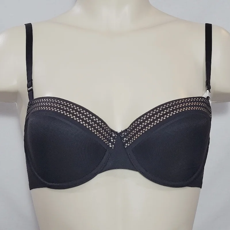 DKNY DK2006 Sheer Lace Lightweight Push Up Underwire Bra 32C Black NWT