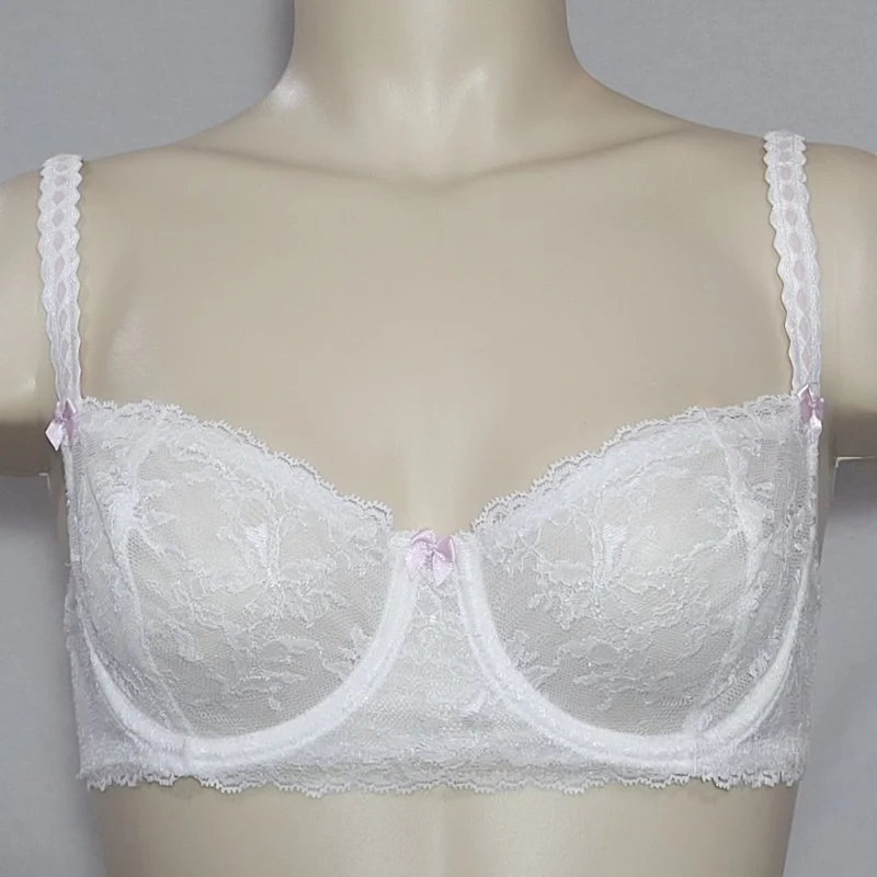 Felina 5894 Harlow Sheer Lace Full Busted Demi Underwire Bra 40DDD White NWT