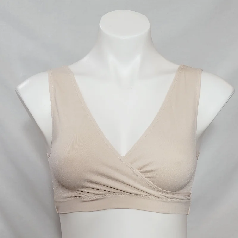 Gilligan & O'Malley Crossover Seamless Wire Free Nursing Sleep Bra SMALL Nude Mochaccino